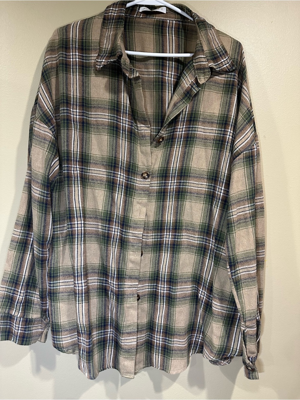 Women's Plaid Button-Down Shirt in Green and Tan - Picture 2 of 5